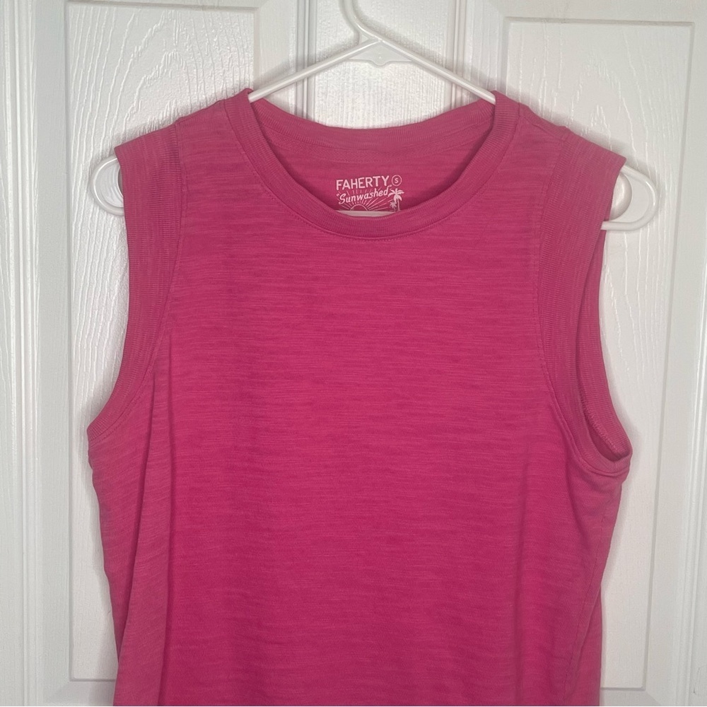 Faherty Sunwashed Slub Muscle Tank Organic Cotton In Cone Flower Pink S - Picture 4 of 9